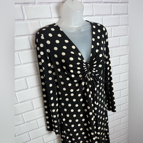 Halston Women's Polka-Dot Long-Sleeve Midi Dress/size L - Picture 9 of 10